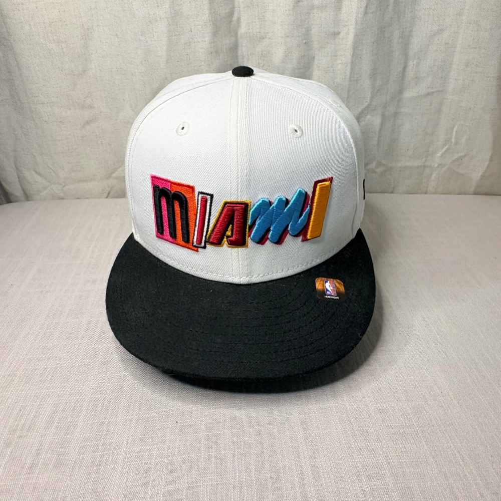 New Era Miami Heat 9FIFTY Snapback Hat White Black NBA City Edition Cap OSFM